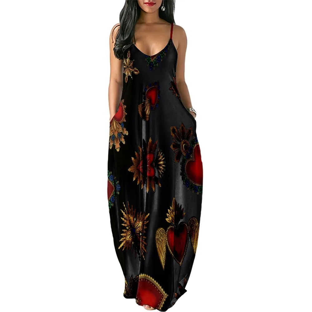 

Sexy Dress Women Deep Spot Wrap Sling Sleeveless Nightclub Summer Beach Dress Long Dress Beach Casual Print Dresses Fashion