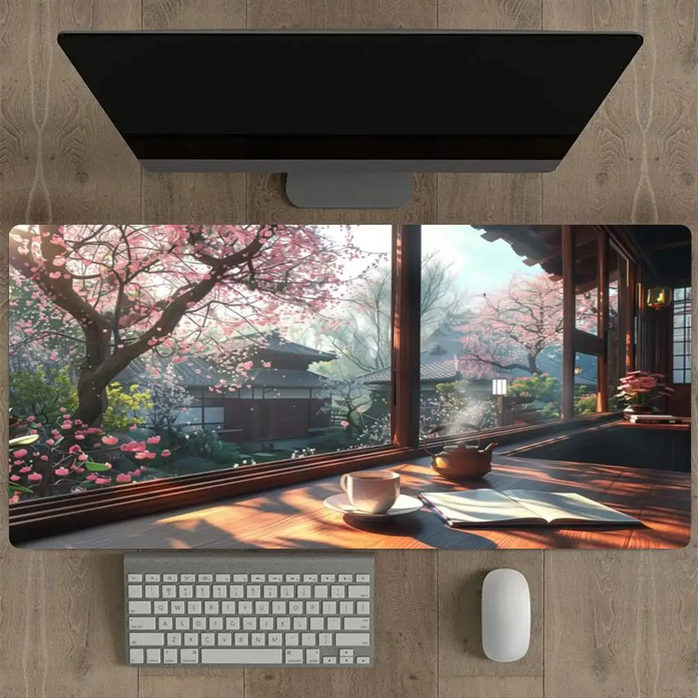 

Коврик для мыши Sakura Machiya в японском стиле, целебный розовый весенний коврик для стола в анимационном стиле, противоскользящие утолщенные аксессуары для ноутбуков и ПК