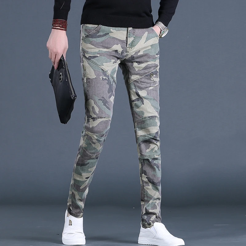 Herren Camouflage Jeans lässig reguläre Hose mit geradem Bein Streetwear Mode Baumwolle Jeans hose cp2070