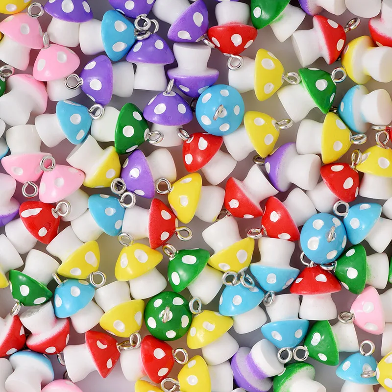 100pcs/Pack Bulk Wholesale Mini Mushrooms Resin Charms Sweet Colorful Enamel Mushrooms Bracelet Earring Pendant Jewelry Finding