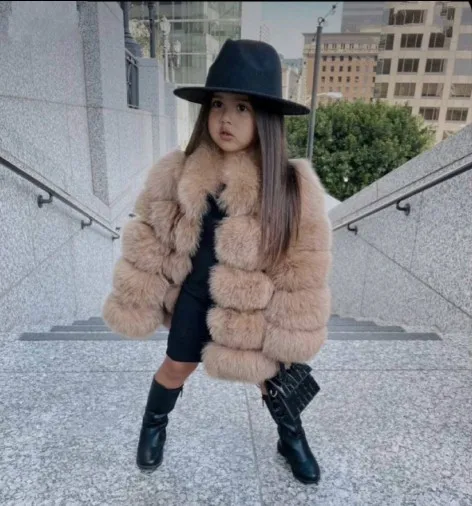 Children's Adult fur jacket Imitation fox fur Fashion jacket for Cool girl Women Short Style Overcoat Teenage big size  jacket