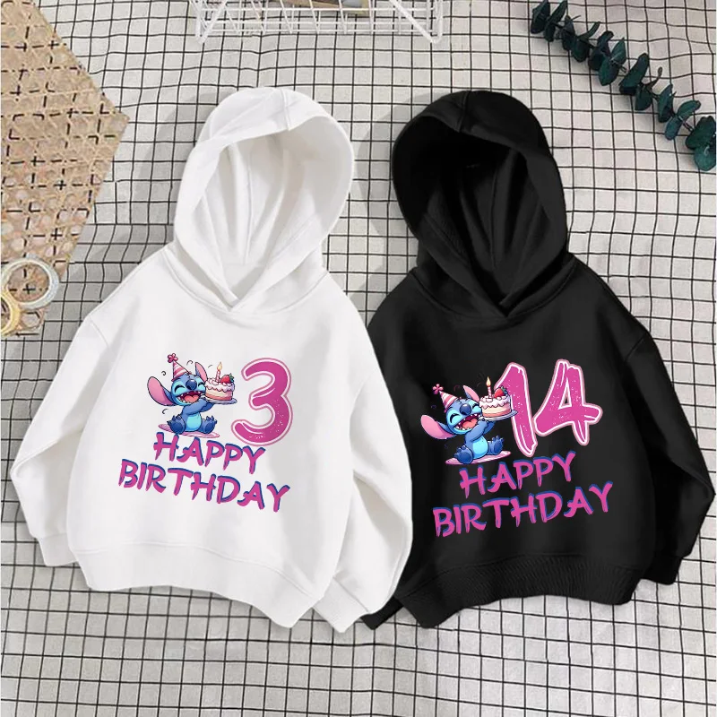 

Stitch Children Hoodies Birthday Number 1-14 Girl Boy Kids Pullover Anime Cartoons Casual Clothes Kid Kawaii Tops Sweatshirts