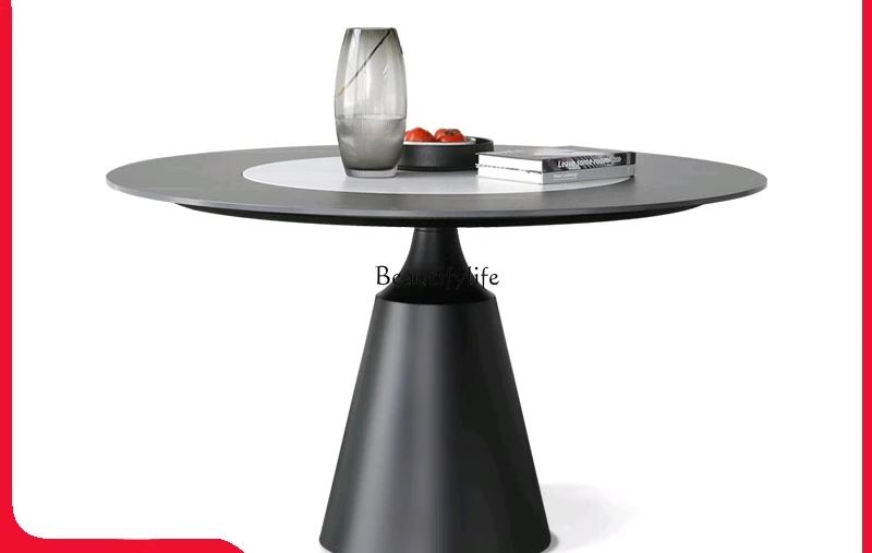 

Built-in turntable household Italian simple Delifeng rock slab round dining table