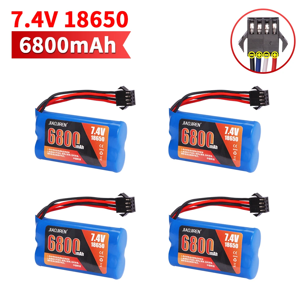 7.4V 6800mah 18650 Li-ion Battery for Udi007 Udi001 UDI002 UDI902 HJ806 960 961 962 RC Racing Car Boats toys 7.4V SM-4P PLUG