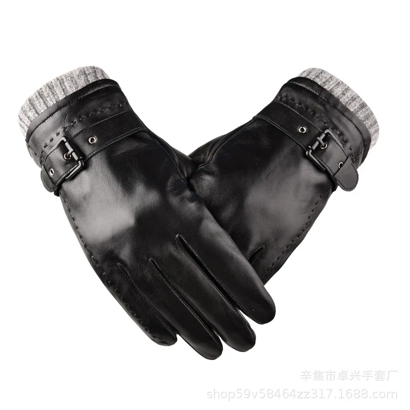 Men's Sheepskin Gloves Winter Thermal Touch Screen Fleece-lined Outdoor Driving Cycling Business Sheepskin Gloves Wholesale