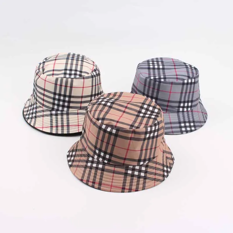 

Fashion Casual Spring Summer Plaid Fishing Cap Bucket Hat Double-Sided Wear Couple Sunshade Hat Leisure Sun Protection Hat
