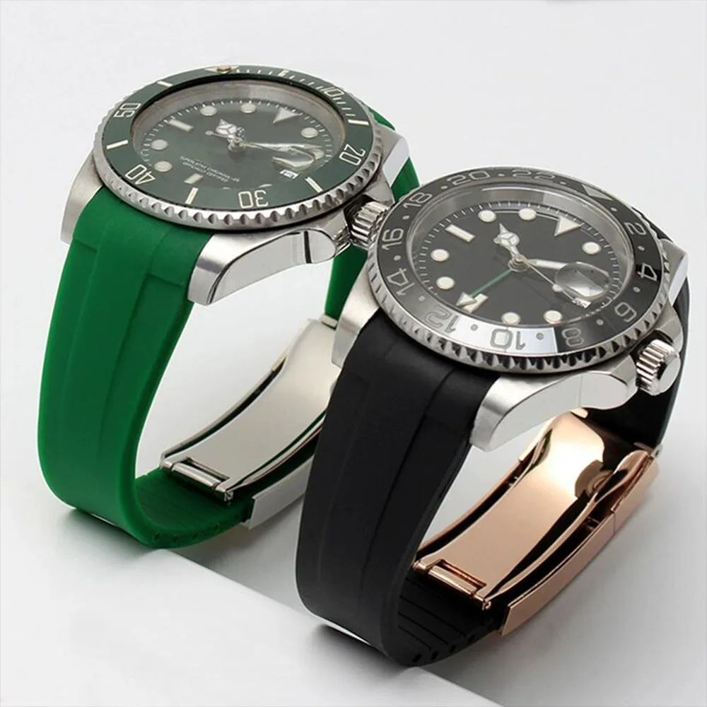 المطاط حزام الساعات 20 مللي متر ل NH35 حالة الغواصة GMT اكسبلورر دايتونا مقاوم للماء الرياضة 9x16 مللي متر مشبك حزام ساعة سيليكون