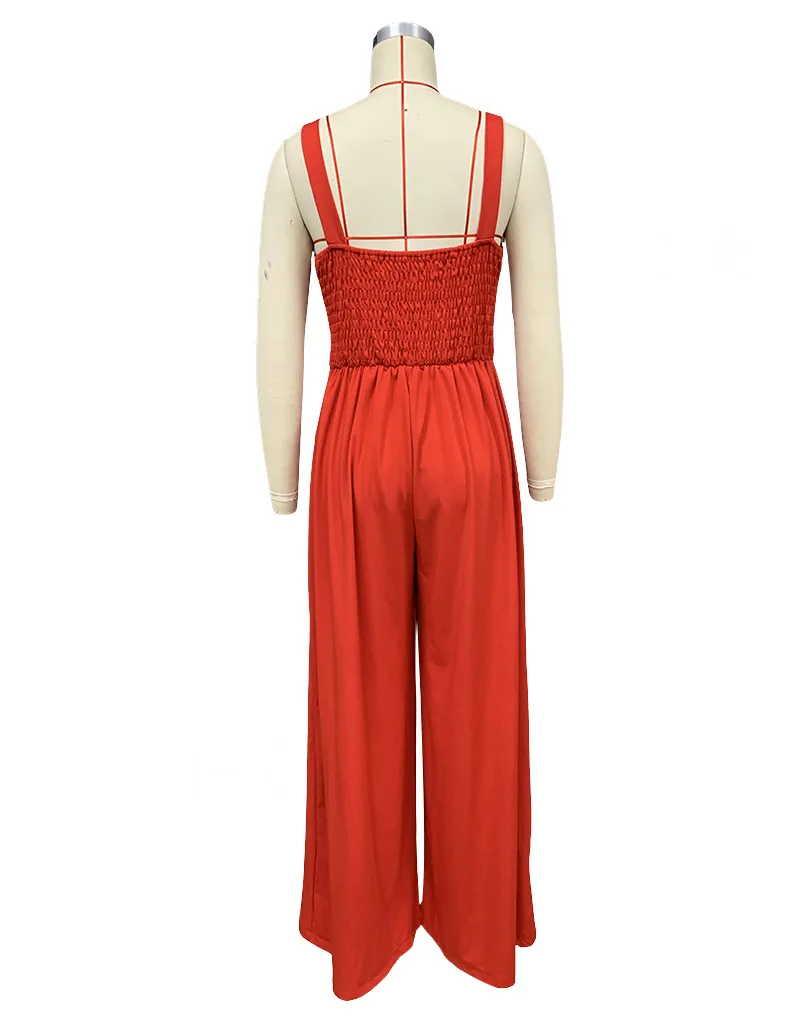 BKLD 2024 Summer New Women Clothing Fashion Temperament Solid Color Red Jumpsuits Spaghetti Strap Long Pants Jumpsuit One Pieces