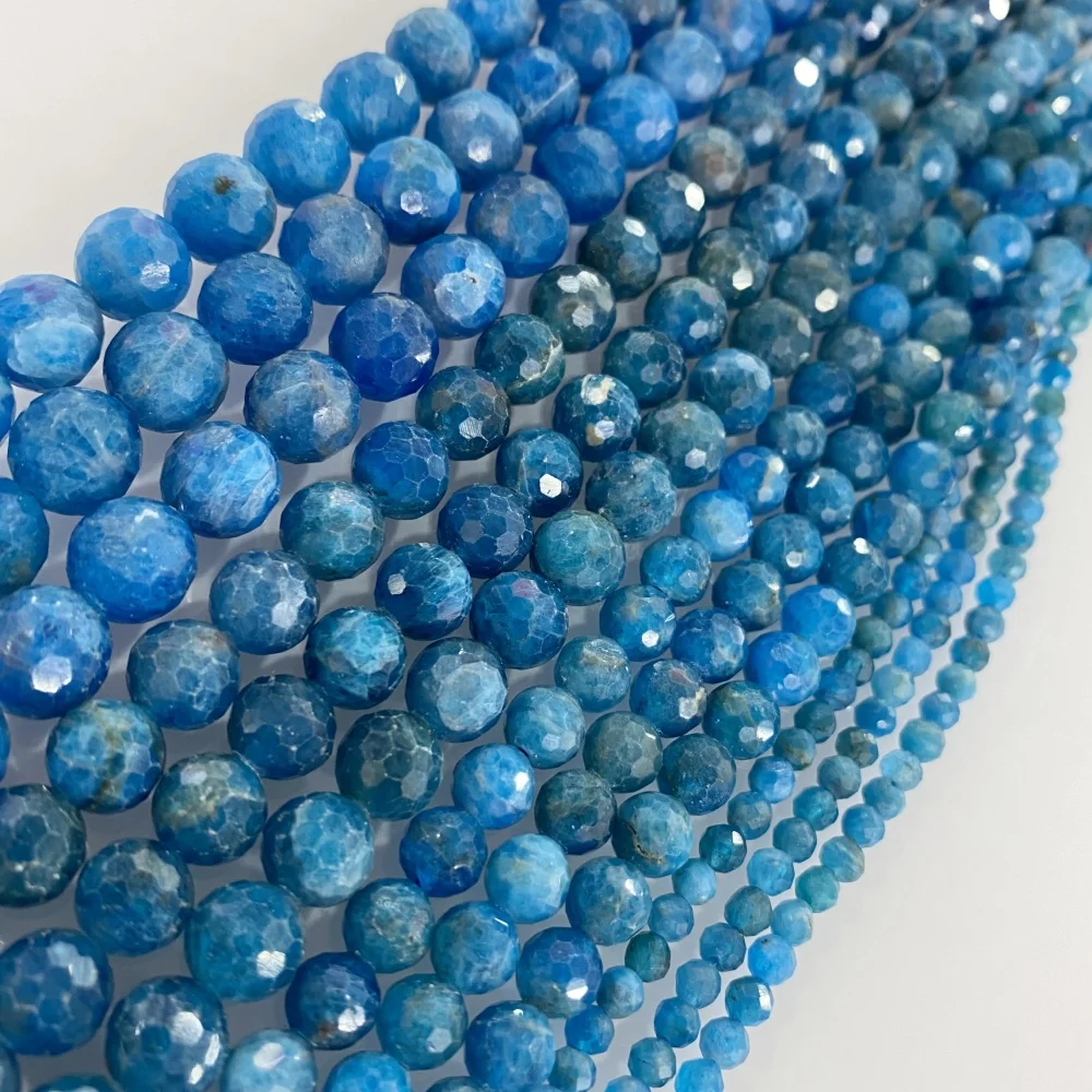 4 6 8 10 mm Natural Stone Beads Blue Apatite Labradorite Round Shape Faceted Loose Beads DIY Bracelet Necklace Jewelry Making