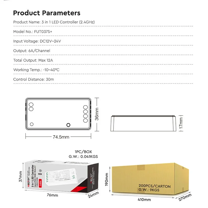Miboxer (2.4G) 3 in 1 /2 in 1 LED controller สีเดียว, dual white RGB/RGBW/RGBCCT LED controller