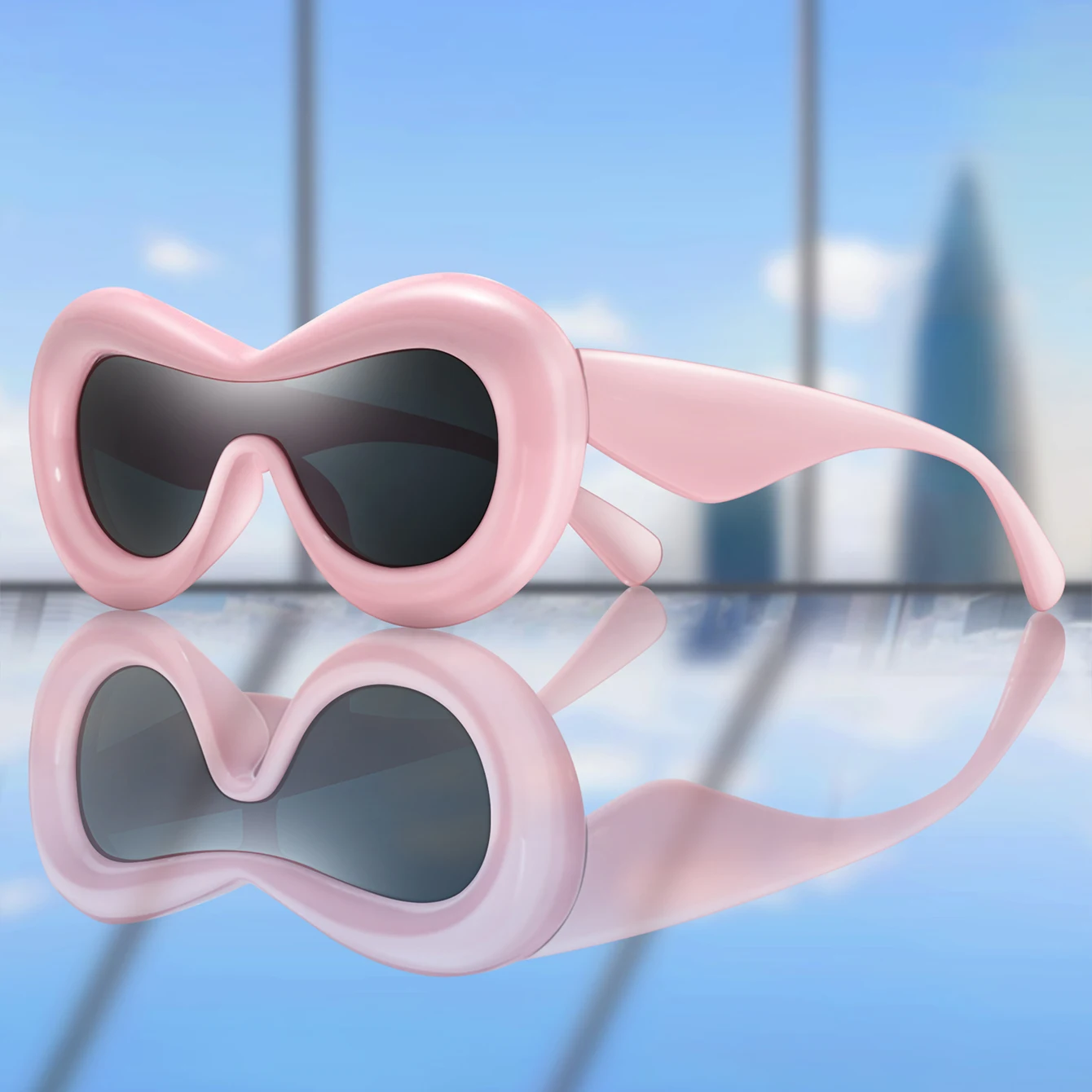 Damen Retro-Sonnenbrille mit Bonbonfarbenem Lippen-Design, UV400-Schutz, Vintage Eckige Brille für Outdoor-Partys