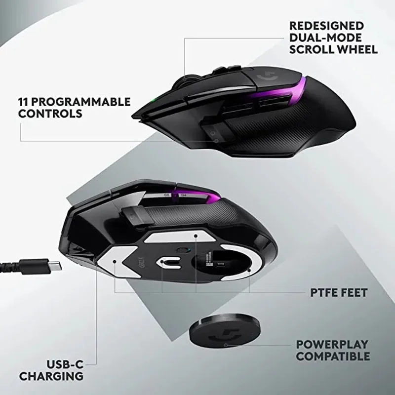 Imagem -05 - Mouse para Jogos sem Fio Lightvelocidade Mouse Óptico Rgb com Interruptores Híbridos Lighforce Rgb Hero25600 Logitech-g502 x