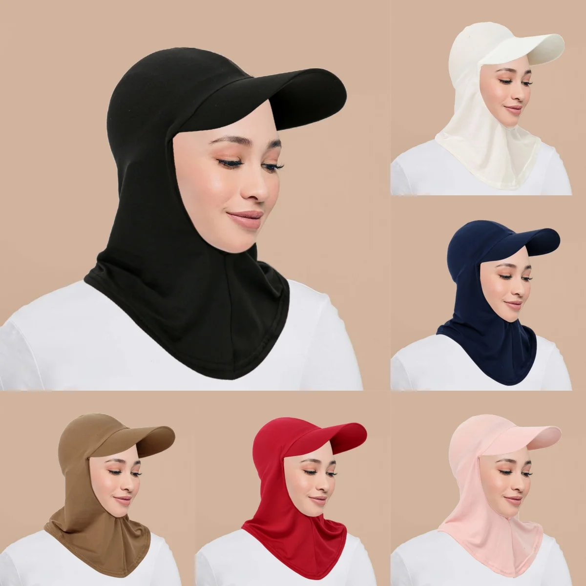 Muslim Fashion Full Coverage Bonnet Hijab with Visor Ready to Wear Modest Visor Underscarf Bonnet Solid Color Turban Cap