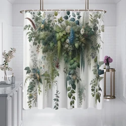 Green Leaf Shower Curtain Sets Waterproof Plant Shower Curtain Leaves Fabric Cloth Bathroom Curtains 71x71 inch with 12 Hooks