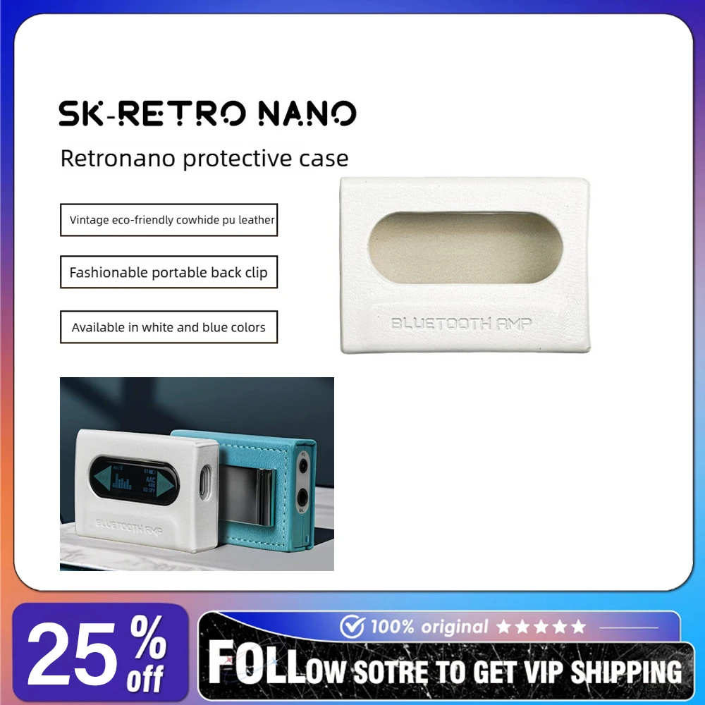 FiiO Snowsky SK-RETRO NANO PU Leather Protective Cover Portable Back Clip Design Blue/White Color Shell