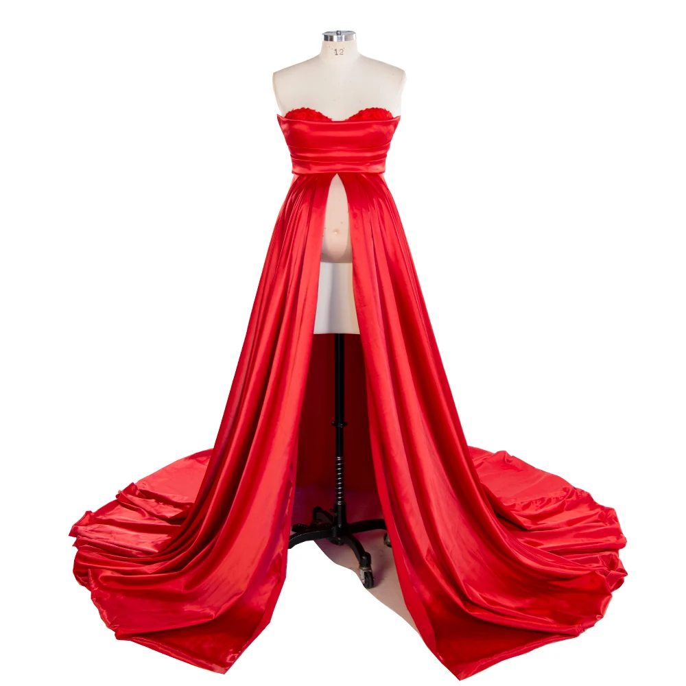 

Red Maternity Gown for Photo Shoot Baby Shower Dress for Photoshoot with Long Train YW240039