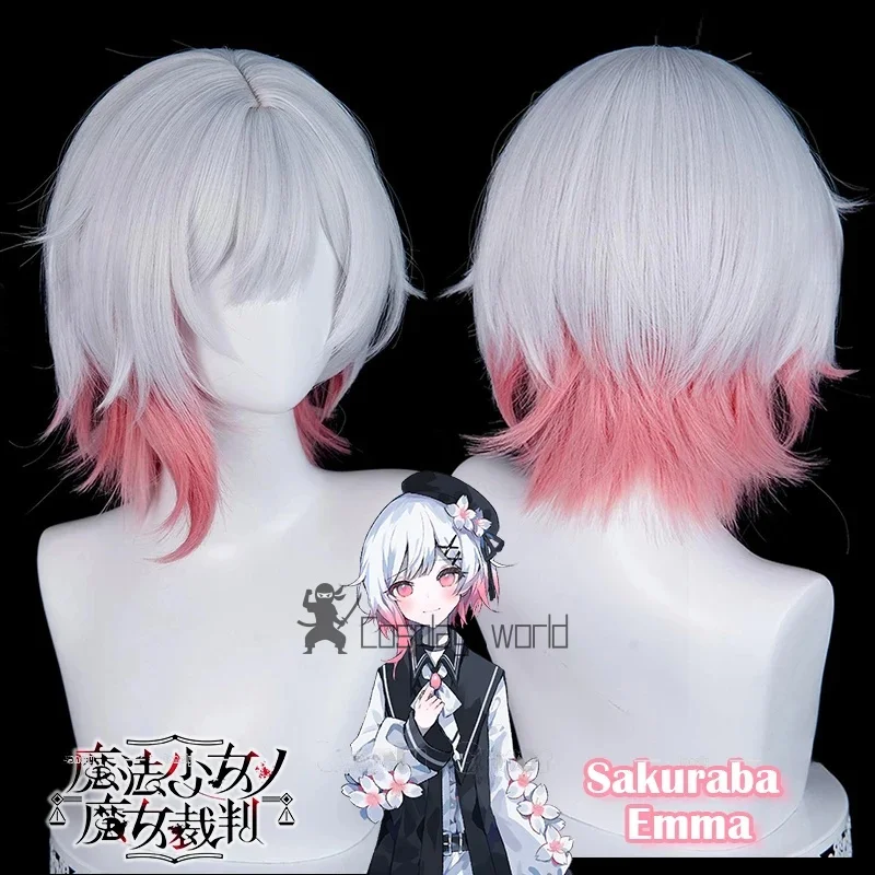 Game Magical Girl Witch Trial Sakuraba Emma Cosplay Wig Grey Pink Short Hair Wigs For Women Girls Carnival Festival Free Wig Cap