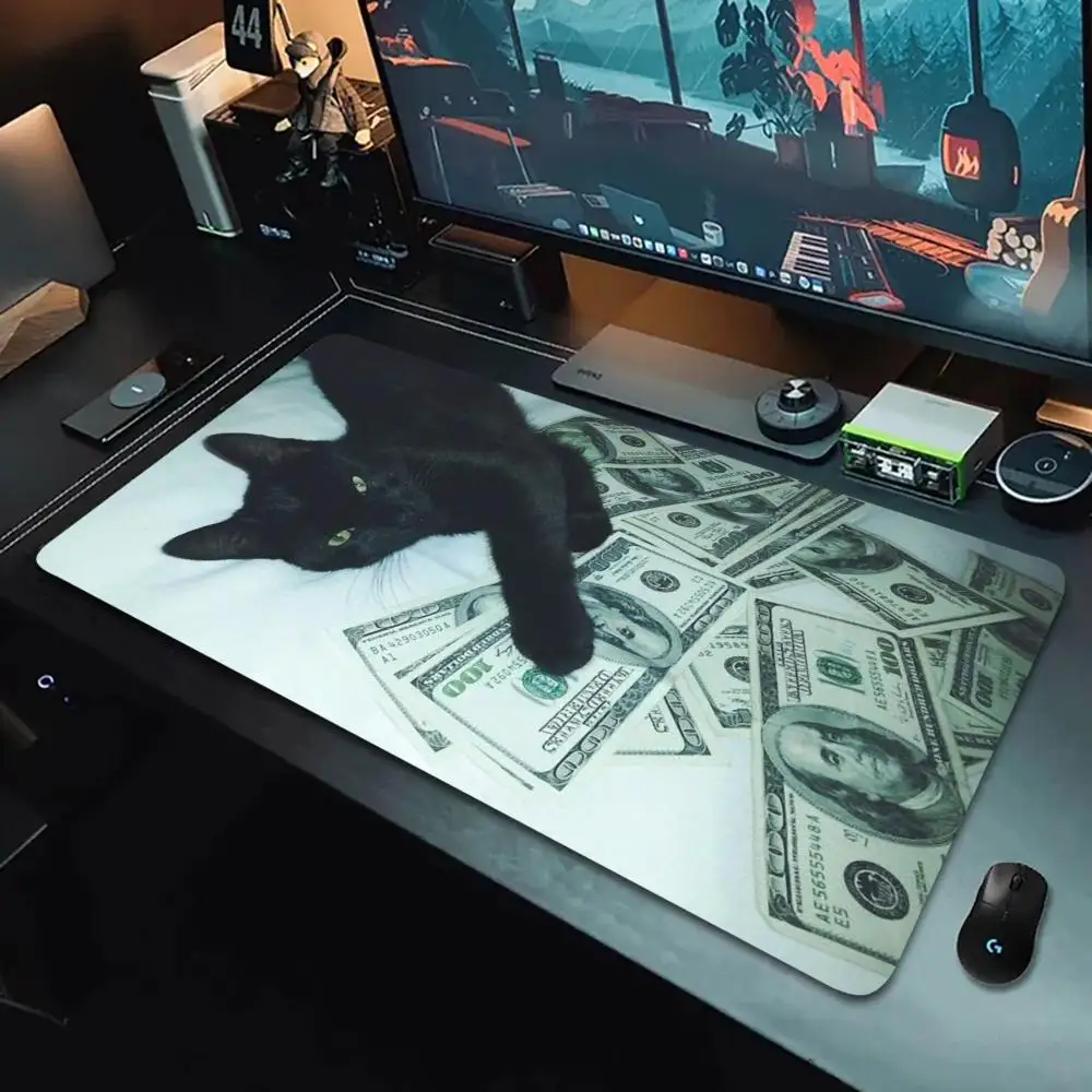 

black cat mousepad lying on the US dollar HD printed rubber anti-slip and washable is suitable for players