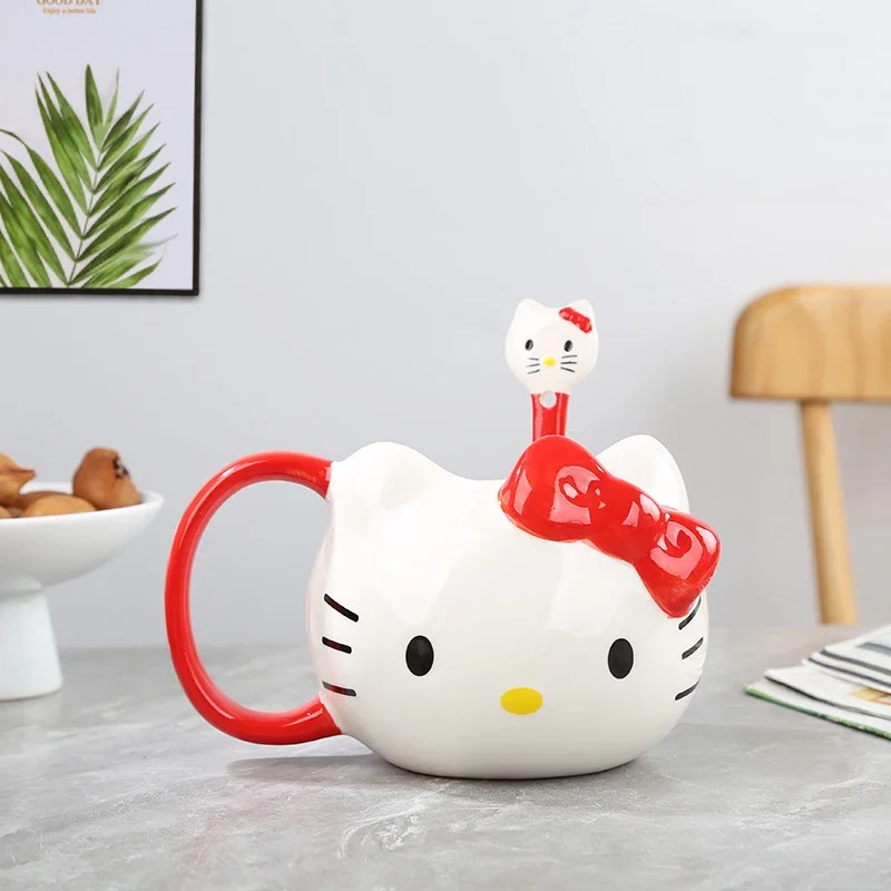 

Sanrio Kawaii Hello Kitty Ceramic Mug Water Cup Anime Cartoon Exquisite High Temperature Resistance Milk Drinking Cup with Spoon