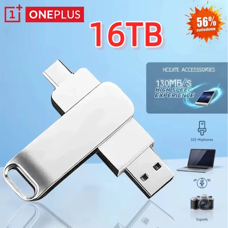 Original USB3.2 USB Flash Drive 16TB OTG Pen Drive High Speed Type-C Flash Disk Real Capacity Metal Pendrive For Phone Computer