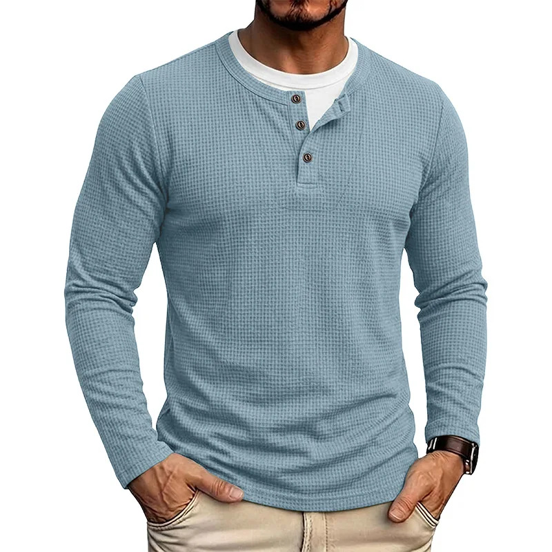 Autumn Winter Men's Fake Two-Piece Long Sleeve T-Shirts Solid Color Round Neck American Style Tshirt Men Streetwear Tees Tops
