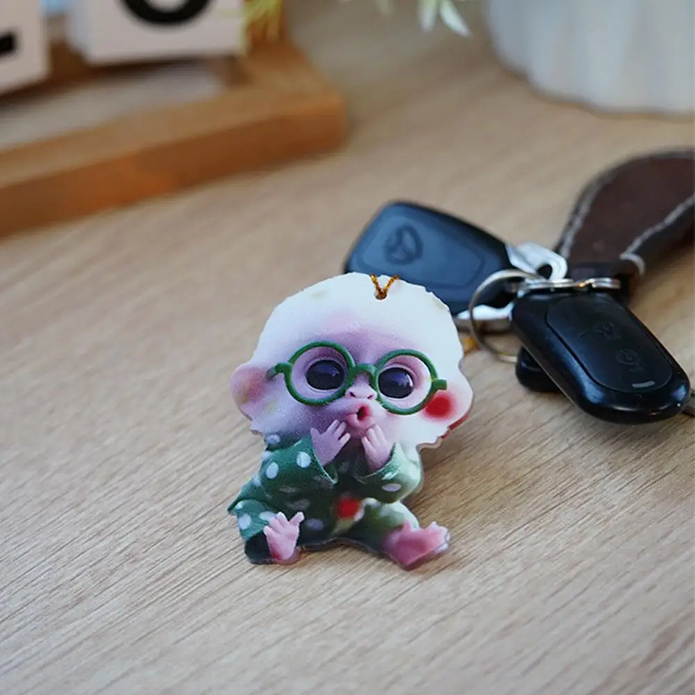 2D Monkey-Shaped Car Pendant Hanging Ornament with Chain Mirror Realistic Accessories Decor Hanging Animal Car Interior Rea V0D9