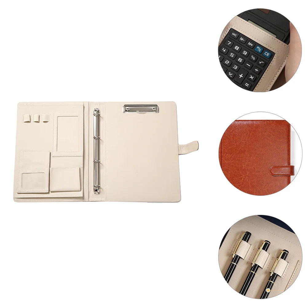 

Business Folder Pu Document Organizer Interlayer Design Multiple Card Slots Metal Binder Clips Pen Holder File