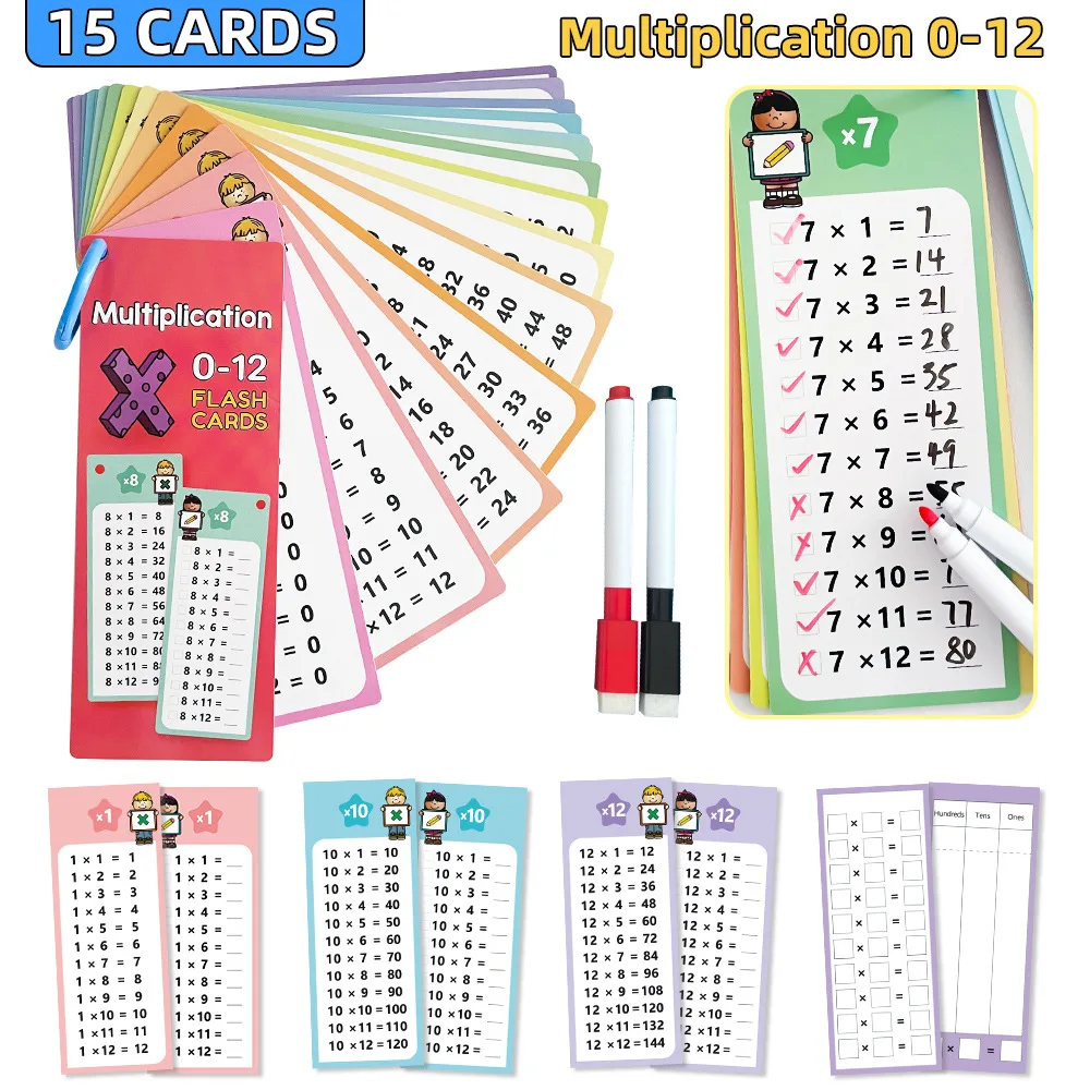 15Pcs/set Math Addition Subtraction Multiplication Division Erasable Reusable Number Learning Cards Children's Math Teaching Aid