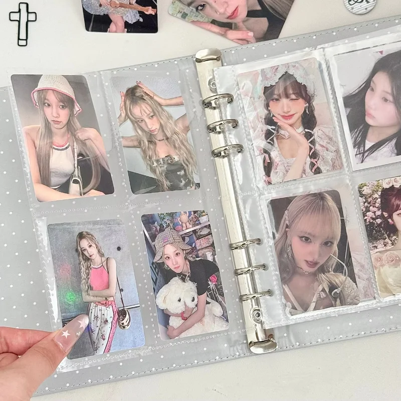 A5 Silver Gray Polka Dot Heart Magnetic Binder Card Album for Student Fan Card Storage Stationery