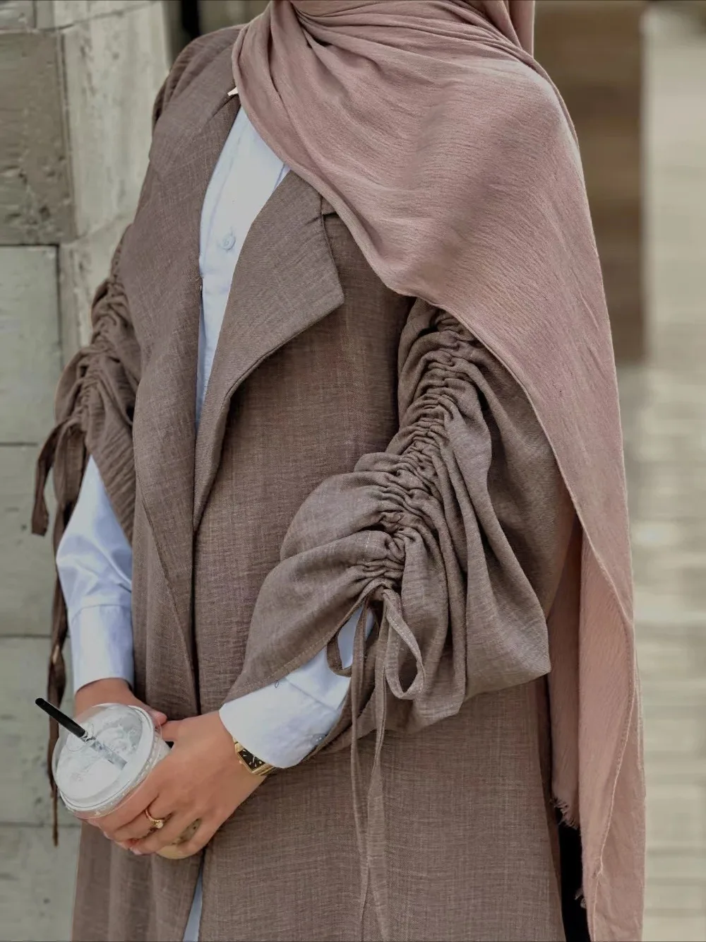 Eid Dubai Women Lapel Abaya Trench Coat Dress Lace-up Cardigan Outwear Muslim Ramadan Mdoest Open Abayas Arab Long Robe Morocco