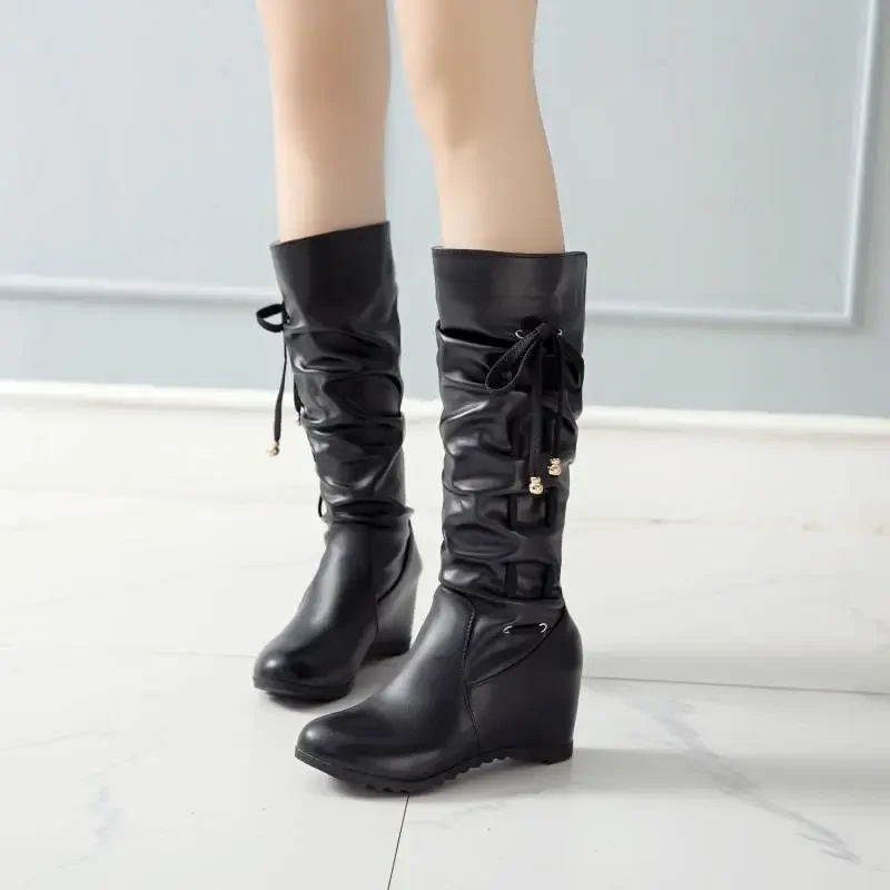 

Cresfimix Botas Femininas Fashion Sweet Black Patent Leather Autumn & Winter Long Boots Lady Casual Comfort Cool Boots A112d