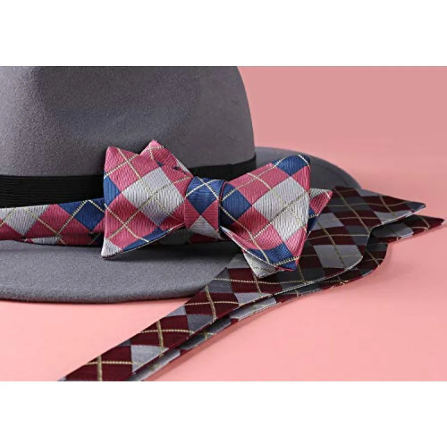 Bow Ties for Men Check Plaid Self Tie Bow Tie and Pocket Square Bowtie Formal Tuxedo Wedding Bowties Handkerchief Set view 6