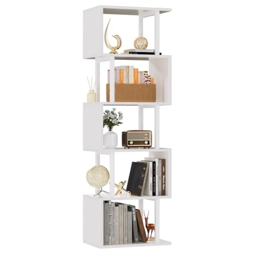 

Wite ometric ookself 6 Tier S-Saped ookca Tall ern Display Stora Self Metal and Wood Decorative Freestanding Room Divider Sees