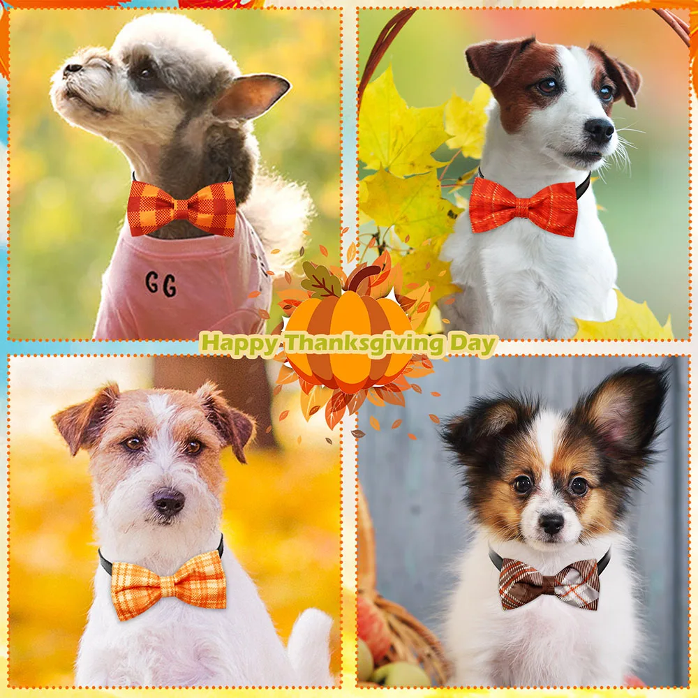 50PCS Thanksgiving Dog Bowties For Collars Removing Small Dog Cat Bow Ties Collar Accessoreis Autumn Dogs Grooming For Fall