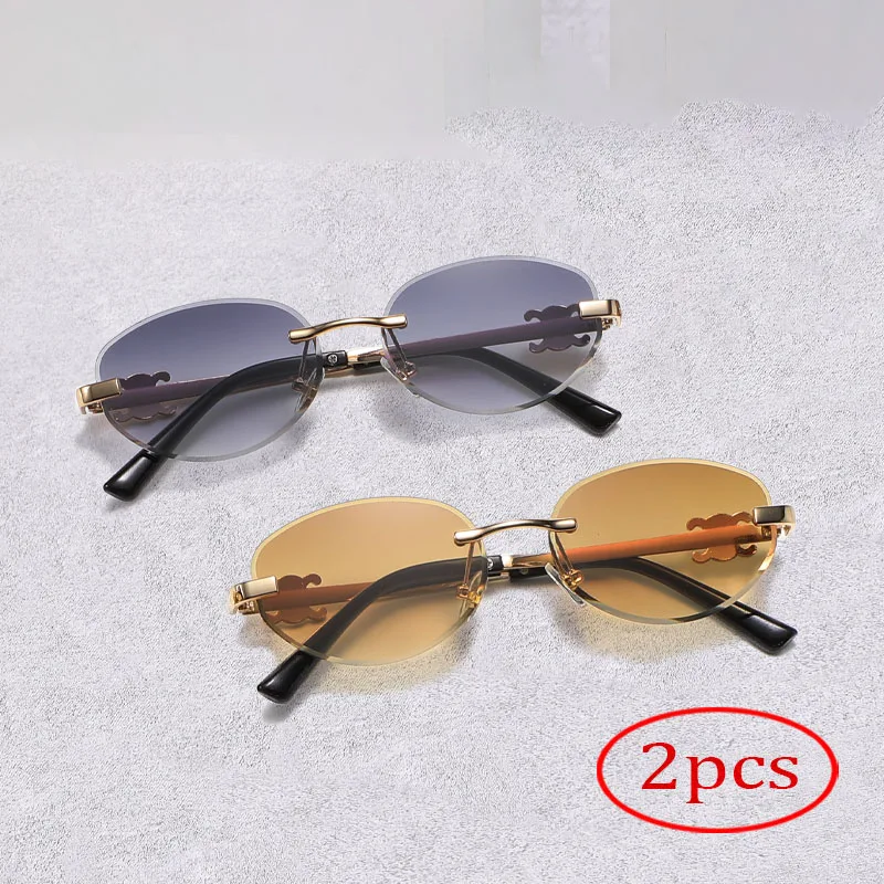 

2pcs New Men and Women Frameless Sunglasses 2025 Advanced Metal Circular Gradient Cutting Lens Sunglasses UV400