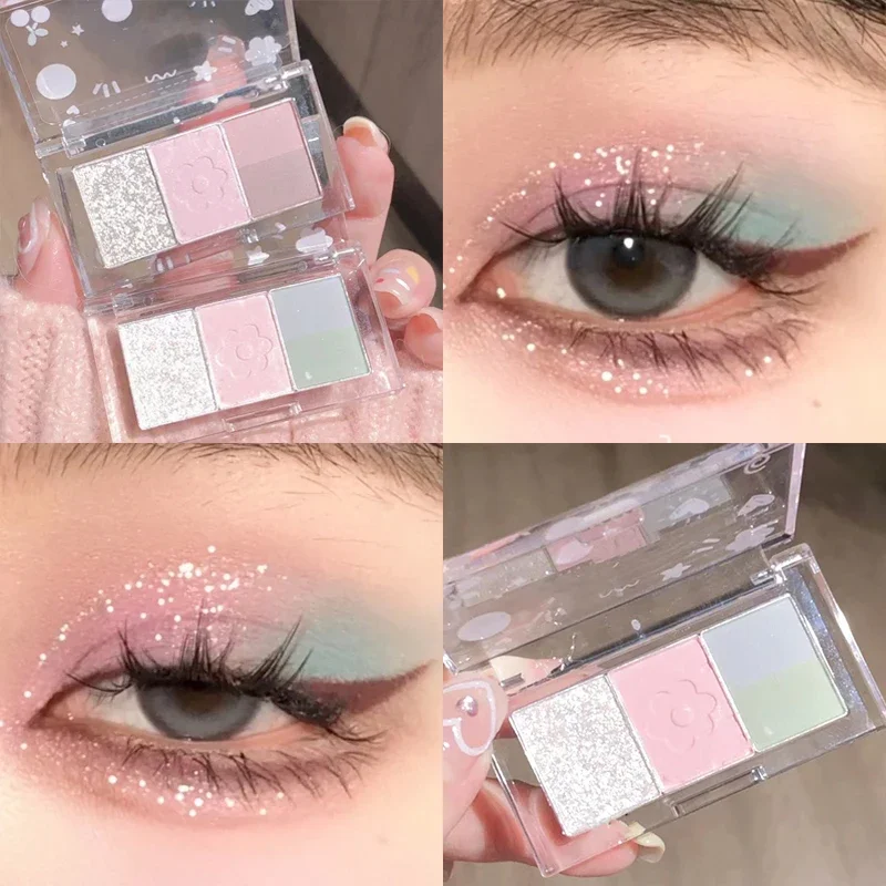 Paleta de sombras de ojos, 4 colores, brillo, sombra de ojos, pigmentos, maquillaje, gris, negro