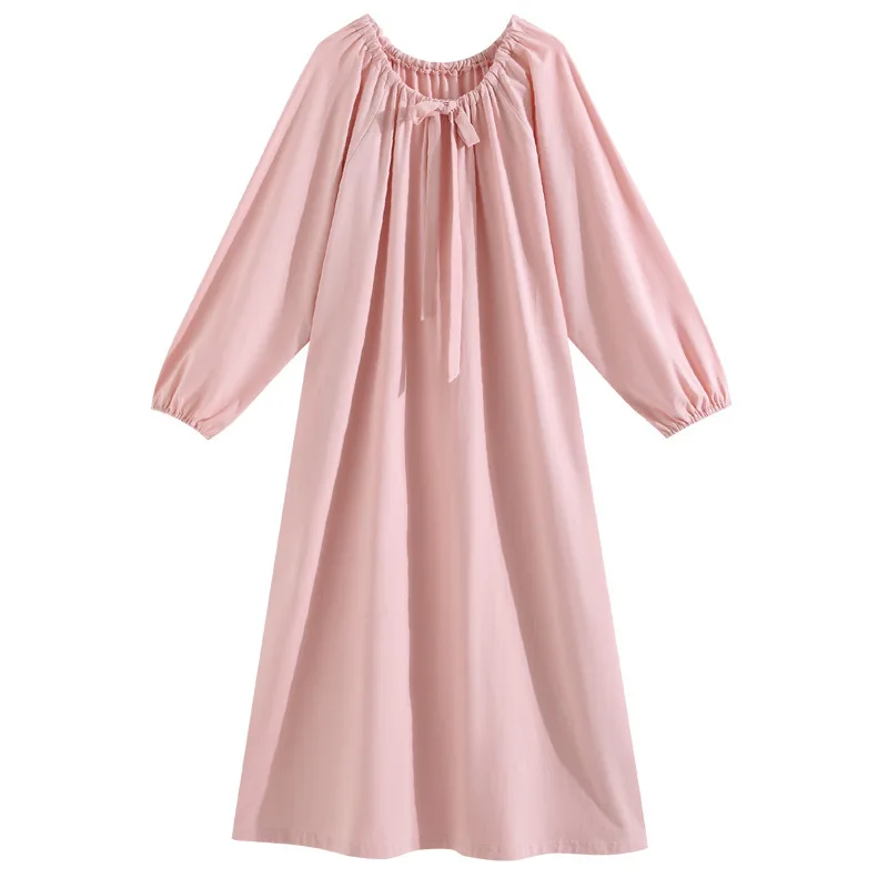 Long Sleeved Nightgown Cotton Spring Loose Comfortable Sleepwear Breathable for Outdoor Home Wear Autumn and Winter