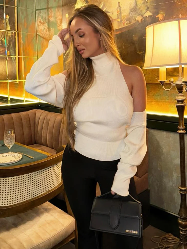 

Trendix комплекты свитеров с вырезами для женщин, осень 2025, новый трикотаж с длинными рукавами, шаль, костюмы, сексуальный вязаный топ на бретелях с открытой спиной, комплект из 2 предметов