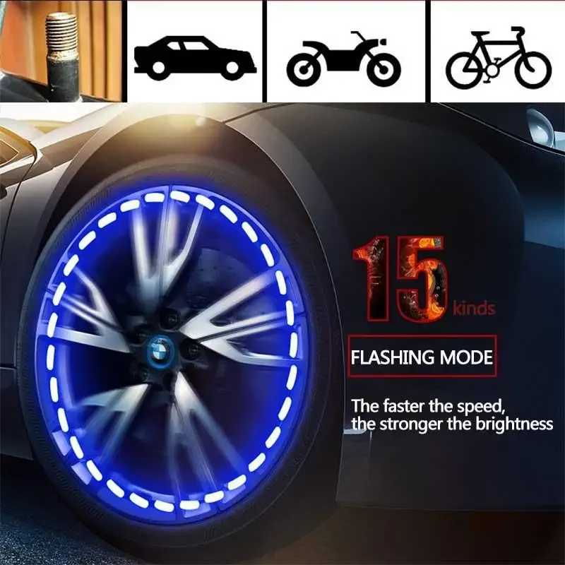 Car Solar Smart Tire Light Automobile Wheel Lights Nozzle Valve Caps Fluorescent Car Hub Luminous LED Tire Valve Caps lights