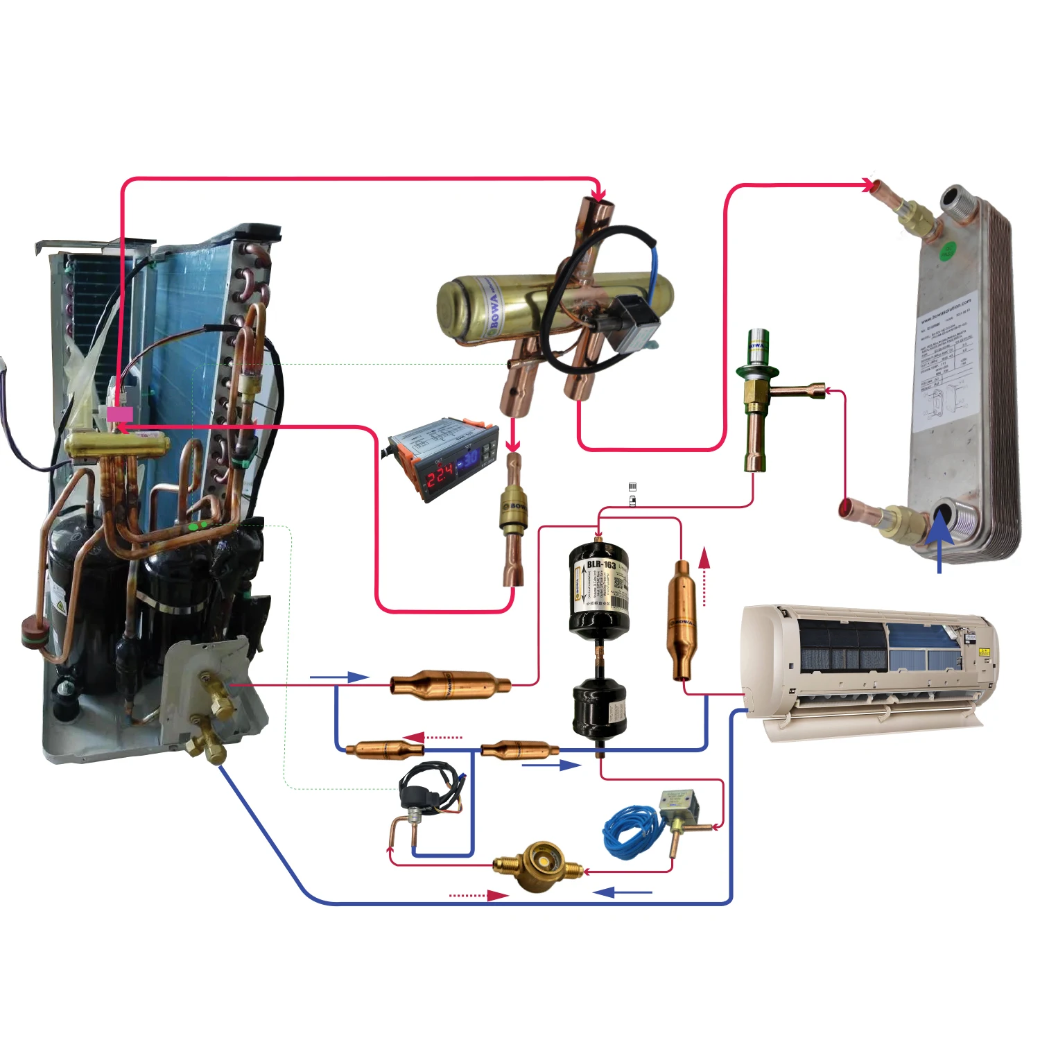 24000BTU R410a Household air Conditioner Newly Added Heat Pump's Working Assemblies Complete Is Used to Get Free Hot Water
