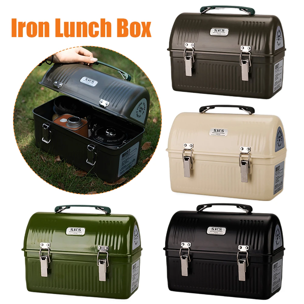 

9.5L Retro Metal Picnic Box Vintage Metal Lunchbox with Handle and Latch Picnic Box Containers for Office Picnic Hiking Beach