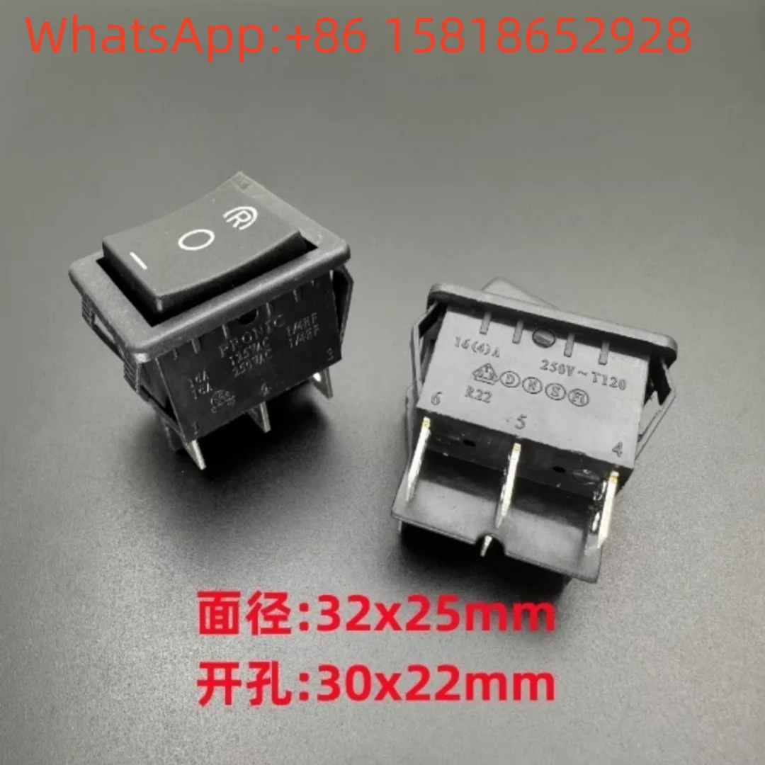 2pcs Taiwan Pronic PRONIC R22 rocker boat-shaped power supply with one reset switch button, 6 pins, 3 positions, 16A