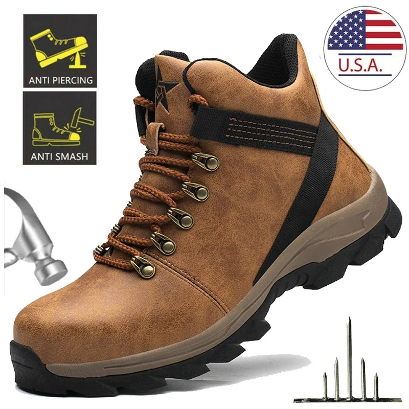 Steel Toe Work Boots Indestructible Safety Shoes Men Steel Cap Puncture-Proof Sneakers Male Footwear Construction Work Shoes