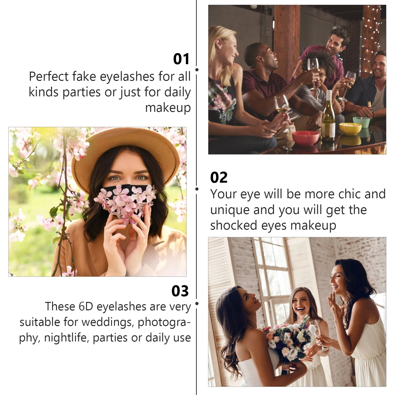 

5Pairs Artificial Eyelashes 6D Dense Cross Pattern Natural Thick Handmade Fiber Lashes for All Occasions Stylish Look