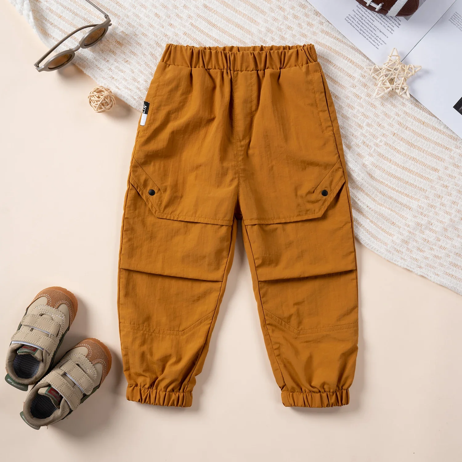 Toddler Boys\' Pocket Pants 1-6T Korean Casual Loose Pants Spring and Autumn Children\'s Trendy Work Pants Daily Dressing