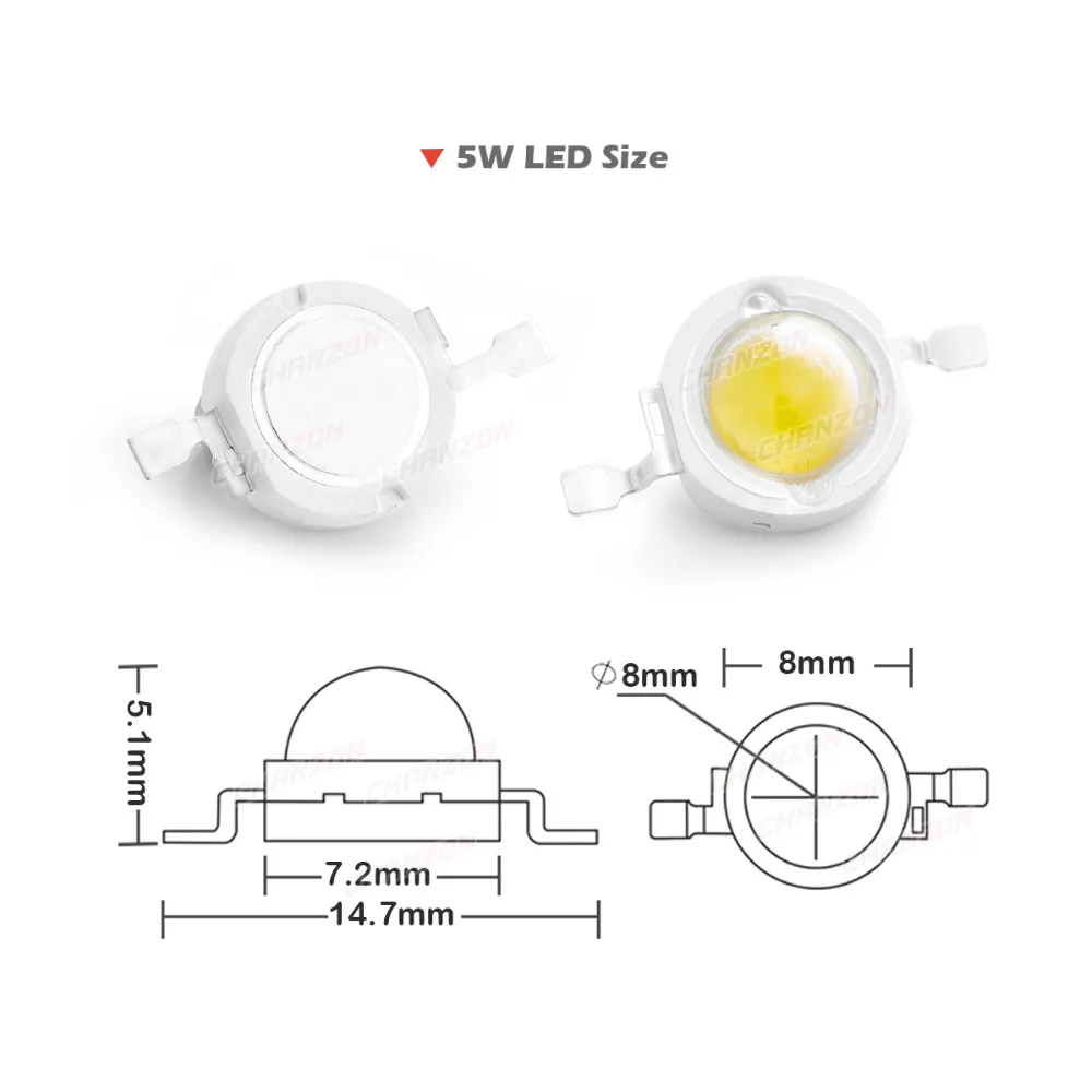 10pcs High Power LED Chip 5W Warm Natual Cool Cold White Red Green Blue Yellow 440nm 660nm 380-840nm Epistar for DIY Spotlight