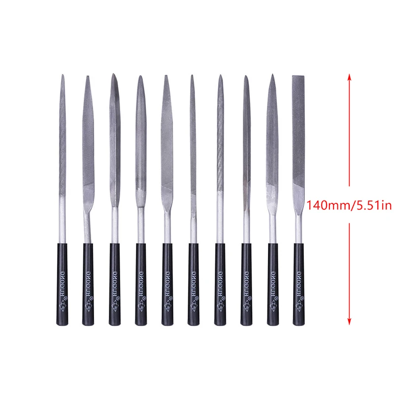 10-Piece Double-Cut Teeth Precision Mini Files Kit - 140mm High Carbon Steel with PVC Handle Jewelry & Watchmaker Tools〔YY26〕