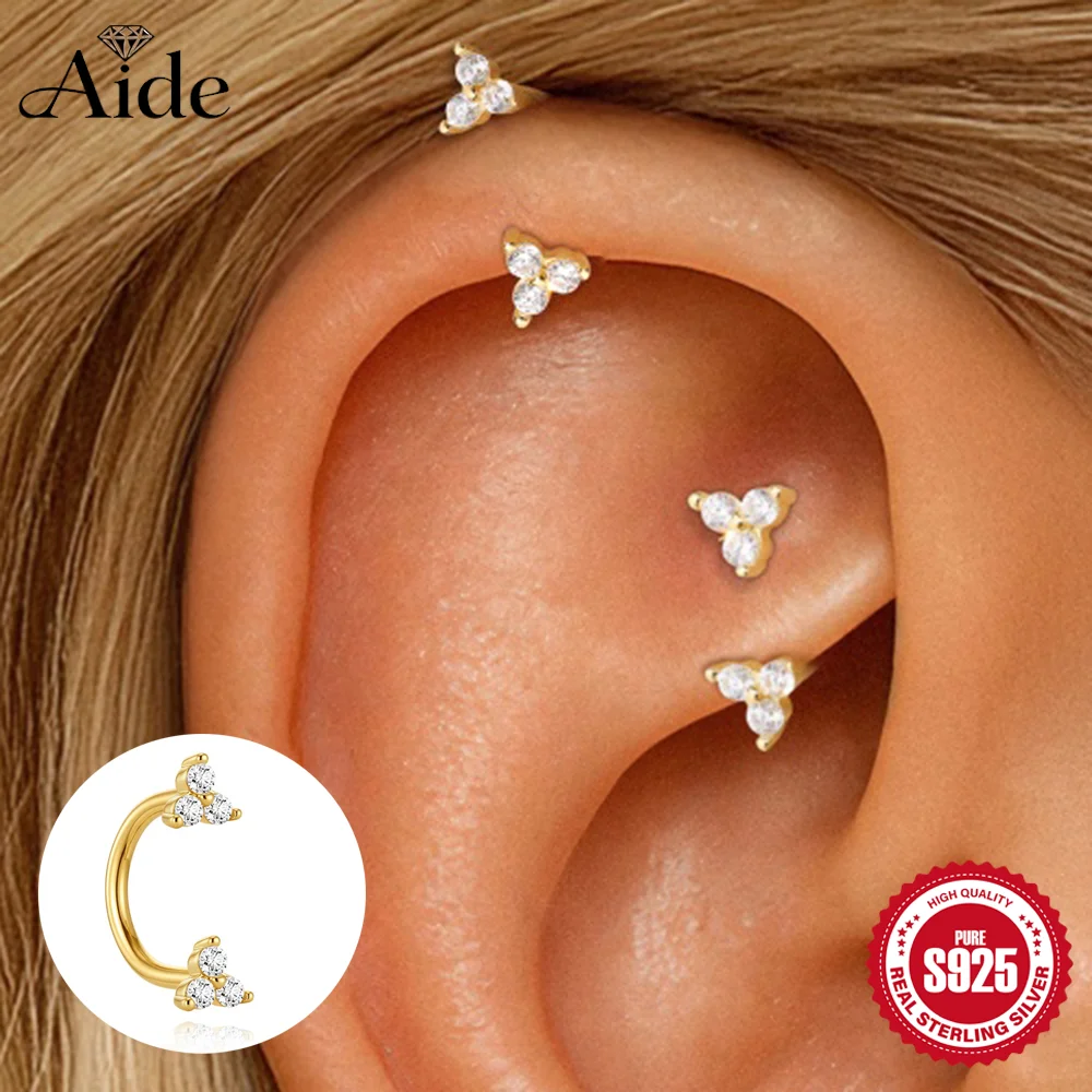 AIDE 925 Sterling Silver Three-leaf Clover U-shaped Earrings for Women Cartilage Piercing Ear Bone Ring Nose Ring Jewelry Gifts