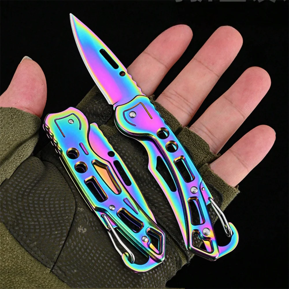 Pocket Folding Knife Colored Titanium Outdoor Knives Stainless Steel Blade and Handle Camping Hiking Hunting Small Fruit Knife