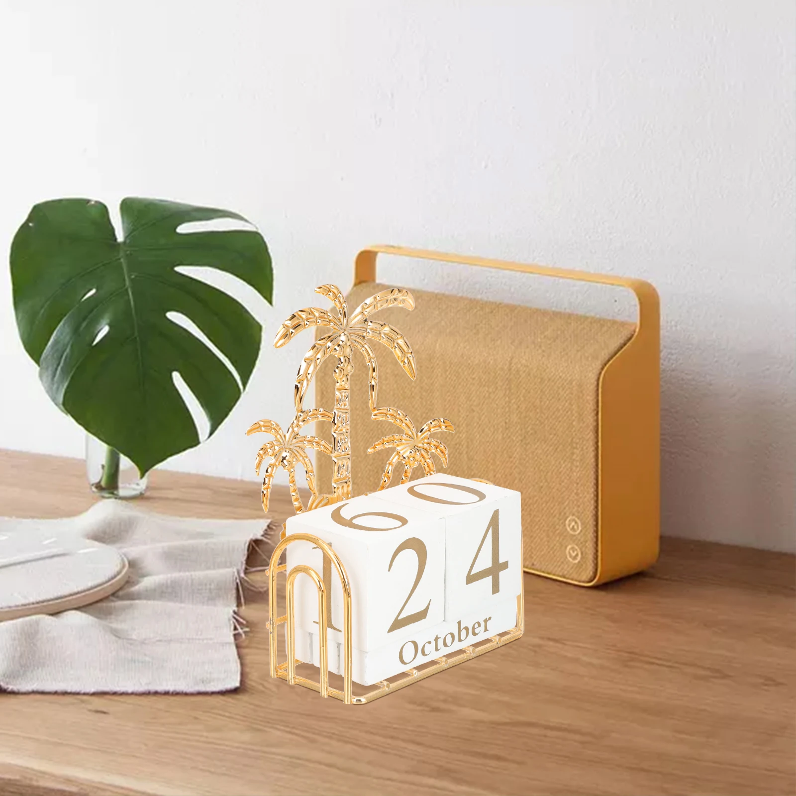 

Wooden Tabletop Calendar Perpetual Reusable Month Date Display Classic Decorative Block for Home Office Cafe Restaurant No Year